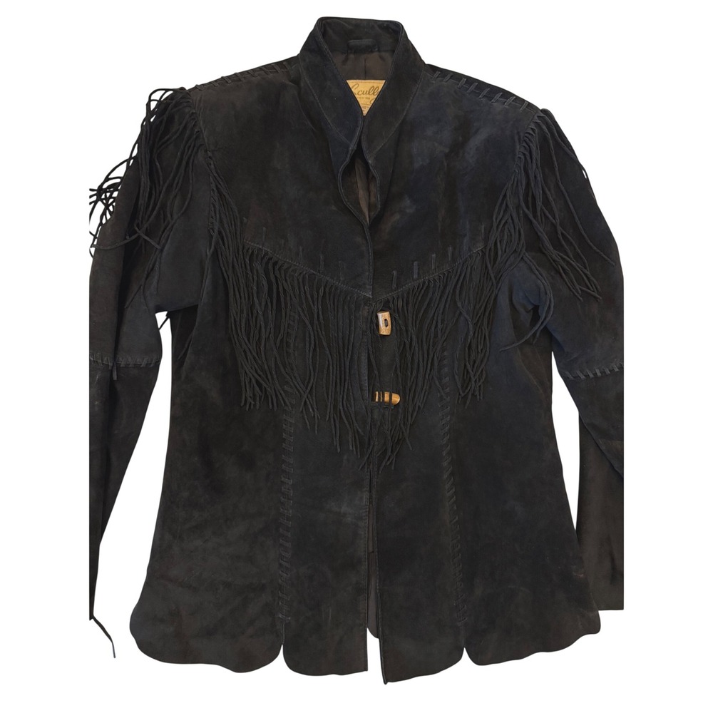 Scully Western Black Suede Fringe Leather Jacket Whipstitch Toggle Button Medium